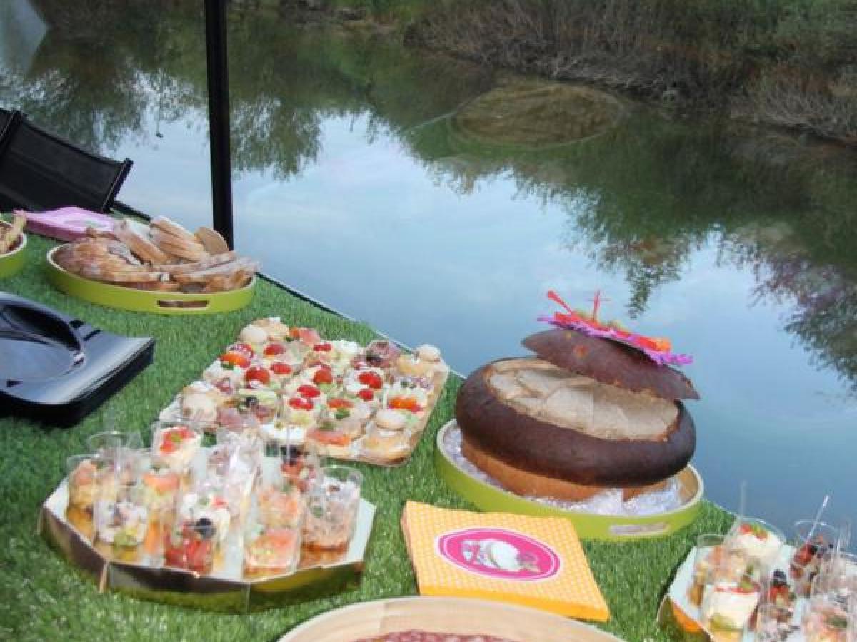 a plate of food on a picnic table