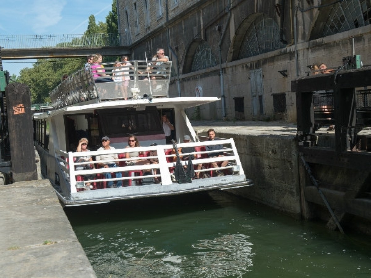 a boat parked on the side of a building